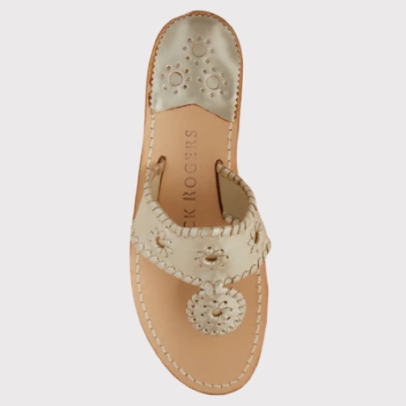 JACK ROGERS Size 7 platinum thong JACKS FLAT sandal pre-loved, leather foot bed - Picture 5 of 9